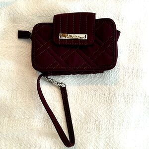 Vera Bradley branded clutch Waller with strap in maroon color